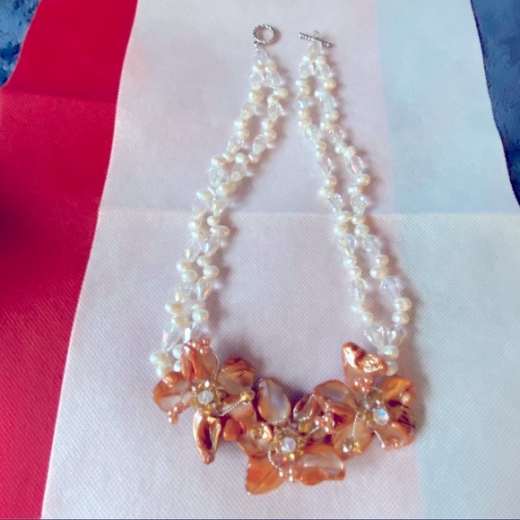 Real Pearl Crystal Necklace Silver clasp - Picture 3 of 12